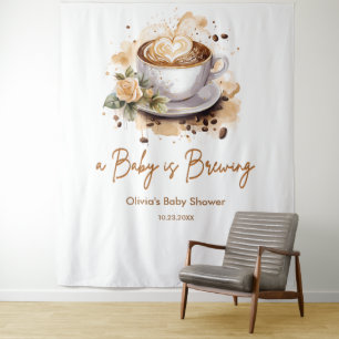 Floral A Baby is Brewing Brown Coffee Baby Shower Tapestry