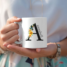 Floral A Monogram Mug with Editable Name