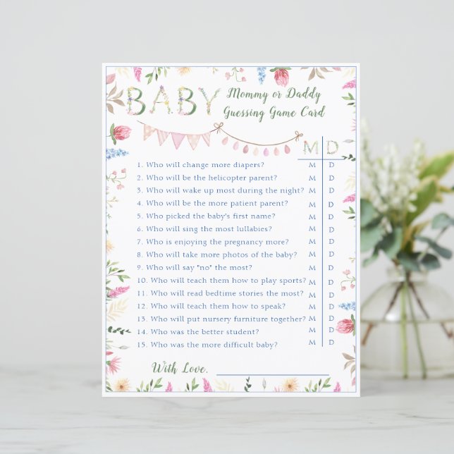 Floral ABC Alphabet Baby Shower Mommy Daddy Game (Standing Front)