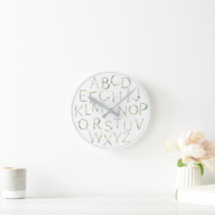 Floral ABC Alphabet Canvas Wall Art  Round Clock