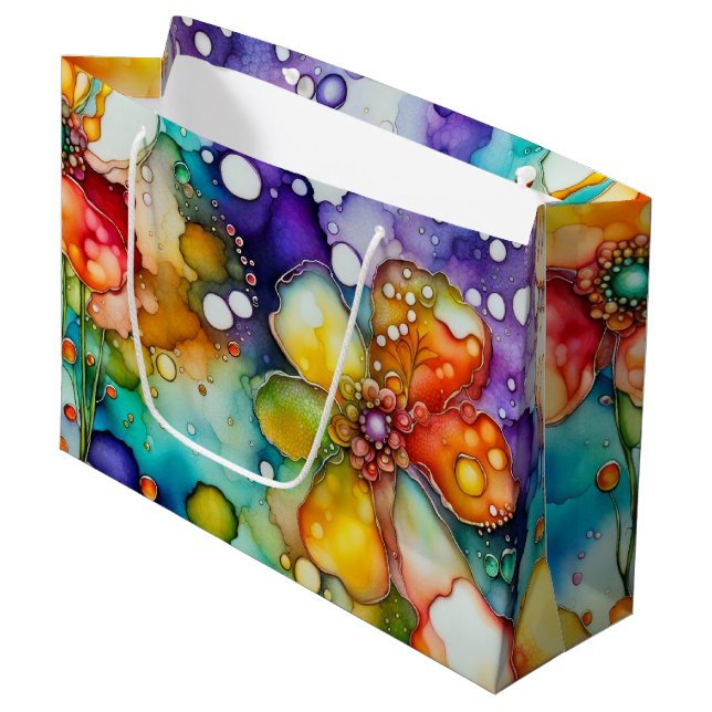 Floral Abstract Alcohol Ink Large Gift Bag (Front Angled)