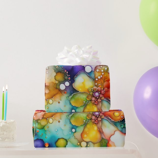 Floral Abstract Alcohol Ink Wrapping Paper (Party Gifts)
