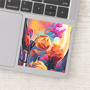 Floral Abstract Art Orange Red Blue Flowers