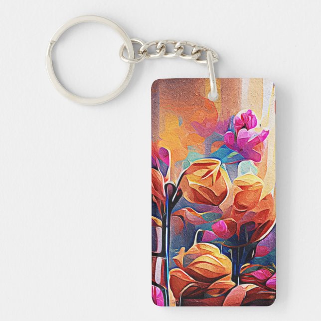 Floral Abstract Art Orange Red Blue Flowers (Devant)