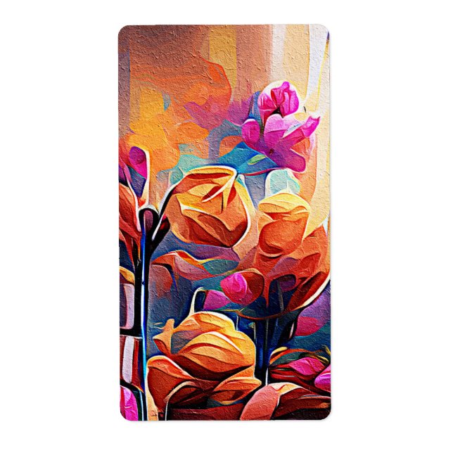 Floral Abstract Art Orange Red Blue Flowers (Front)
