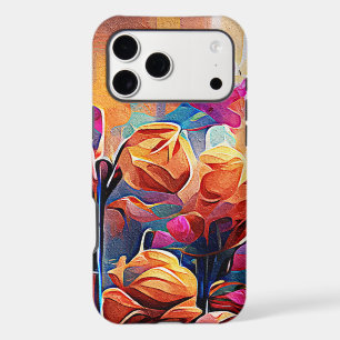 Floral Abstract Art Orange Red Blue Flowers