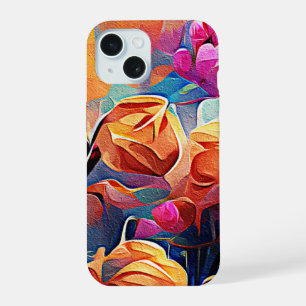 Floral Abstract Art Orange Red Blue Flowers