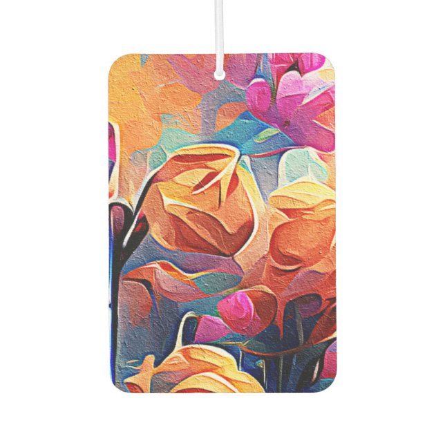 Floral Abstract Art Orange Red Blue Flowers Air Freshener (Front)