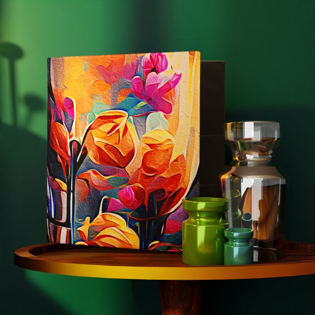 Floral Abstract Art Orange Red Blue Flowers Binder (Floral Abstract Art Orange Red Blue Flowers 3 Ring Binder)