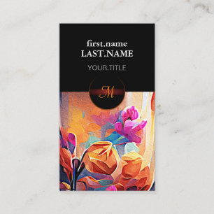 Floral Abstract Art Orange Red Blue Flowers Business Card