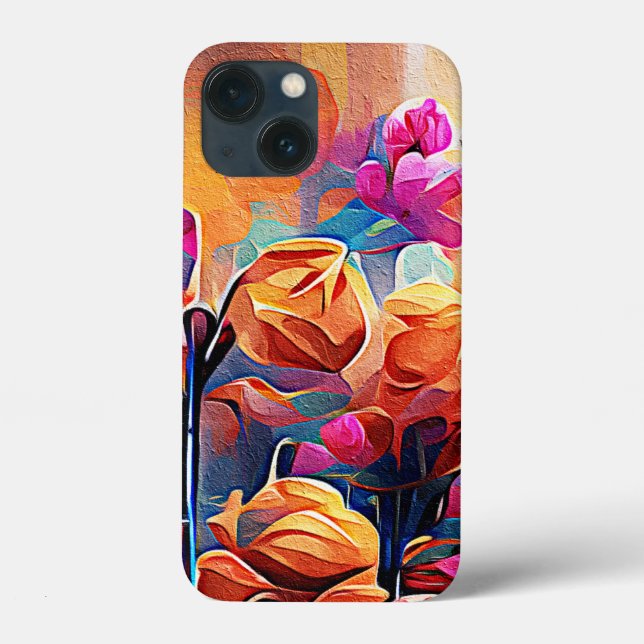 Floral Abstract Art Orange Red Blue Flowers Case-Mate iPhone Case (Back)