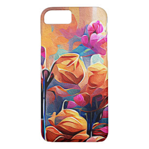 Floral Abstract Art Orange Red Blue Flowers Case-Mate iPhone Case