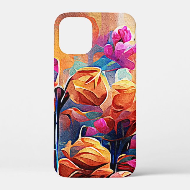 Floral Abstract Art Orange Red Blue Flowers Case-Mate iPhone Case (Back)