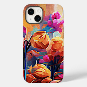 Floral Abstract Art Orange Red Blue Flowers Case-Mate iPhone 14 Case