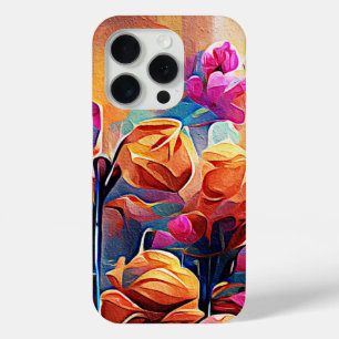 Floral Abstract Art Orange Red Blue Flowers iPhone 15 Pro Case