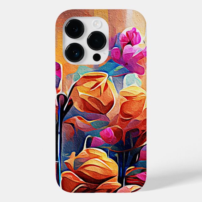 Floral Abstract Art Orange Red Blue Flowers Case-Mate iPhone Case (Back)