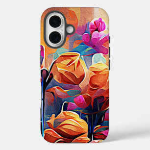 Floral Abstract Art Orange Red Blue Flowers iPhone 16 Case
