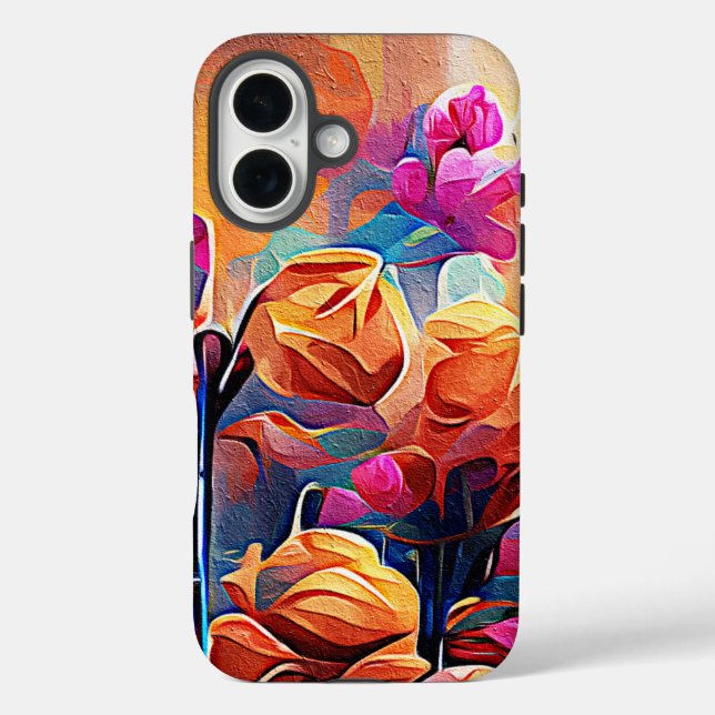 Floral Abstract Art Orange Red Blue Flowers Case-Mate iPhone Case (Back)