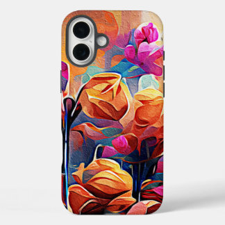 Floral Abstract Art Orange Red Blue Flowers iPhone 16 Plus Case