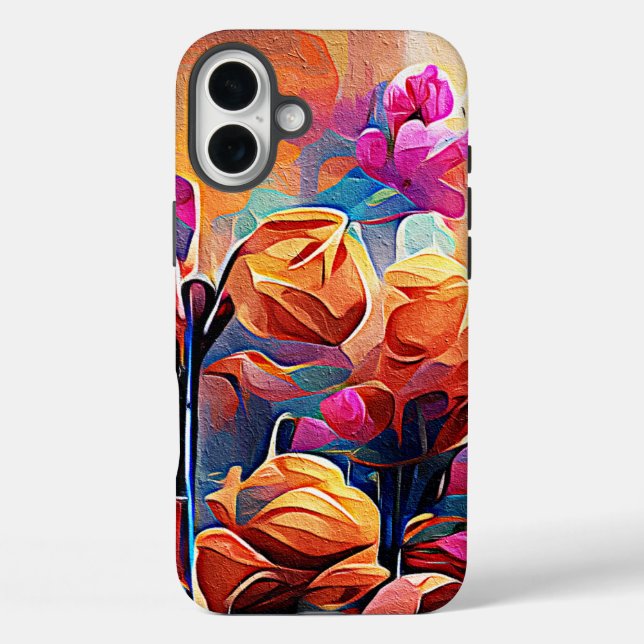Floral Abstract Art Orange Red Blue Flowers Case-Mate iPhone Case (Back)