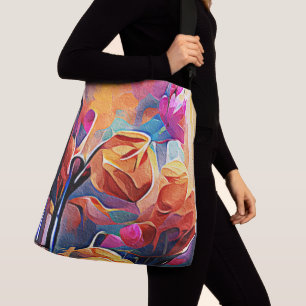 Floral Abstract Art Orange Red Blue Flowers Crossbody Bag
