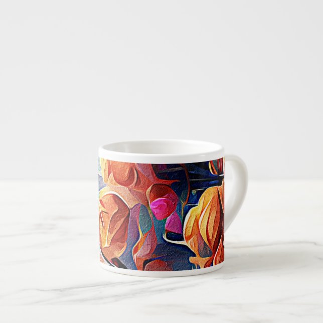 Floral Abstract Art Orange Red Blue Flowers Espresso Cup (Front Right)