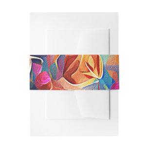 Floral Abstract Art Orange Red Blue Flowers Invitation Belly Band
