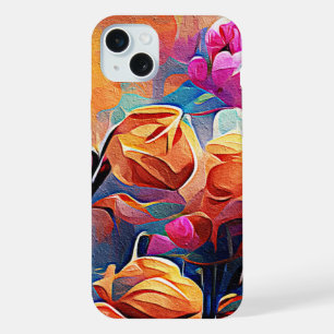 Floral Abstract Art Orange Red Blue Flowers iPhone 15 Plus Case