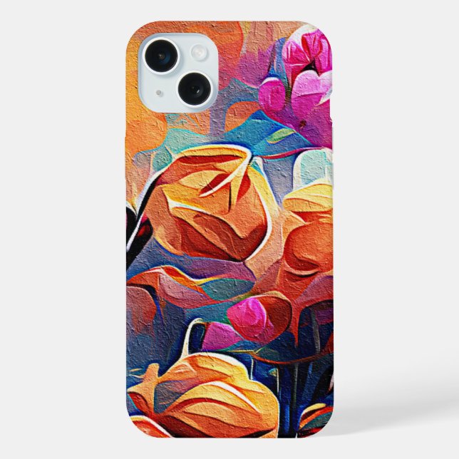 Floral Abstract Art Orange Red Blue Flowers iPhone Case (Back)