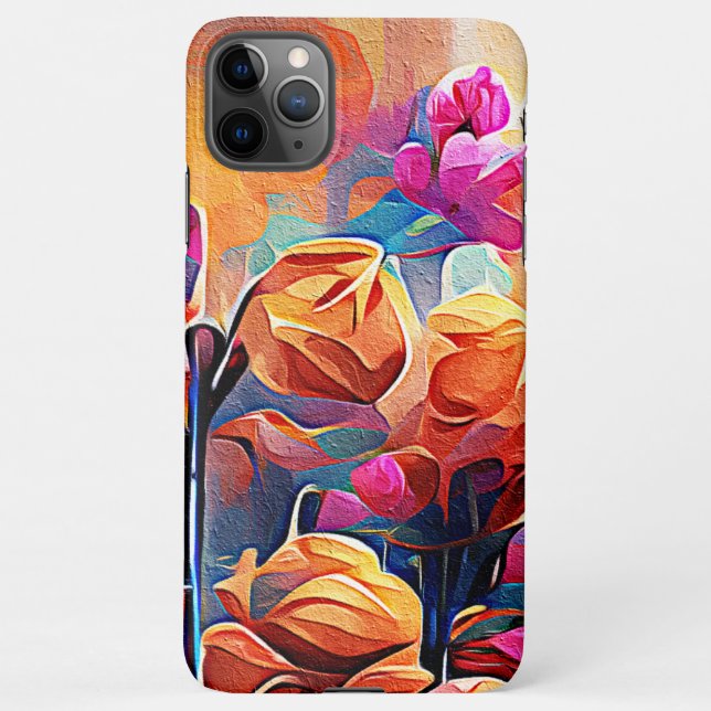 Floral Abstract Art Orange Red Blue Flowers iPhone Case (Back)