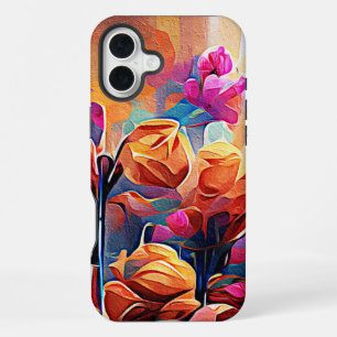 Floral Abstract Art Orange Red Blue Flowers iPhone 16 Plus Case