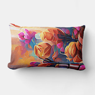Floral Abstract Art Orange Red Blue Flowers Lumbar Pillow