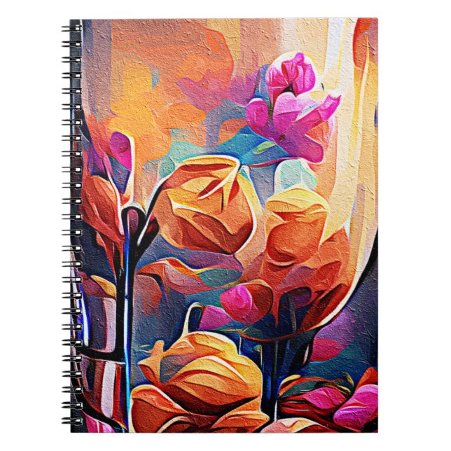 Floral Abstract Art Orange Red Blue Flowers Notebook (Front)