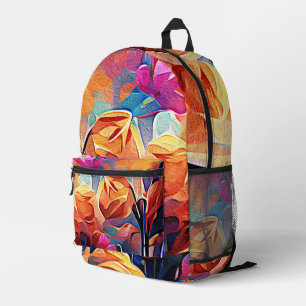Floral Abstract Art Orange Red Blue Flowers Printed Backpack