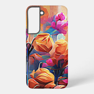 Floral Abstract Art Orange Red Blue Flowers Samsung Galaxy Case