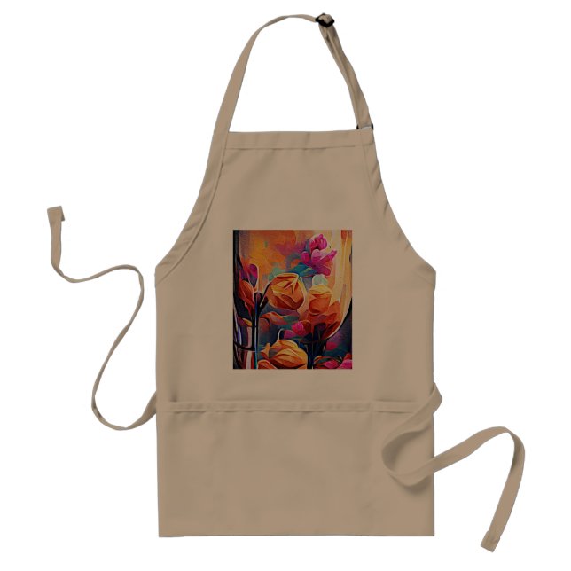 Floral Abstract Art Orange Red Blue Flowers Standard Apron (Front)