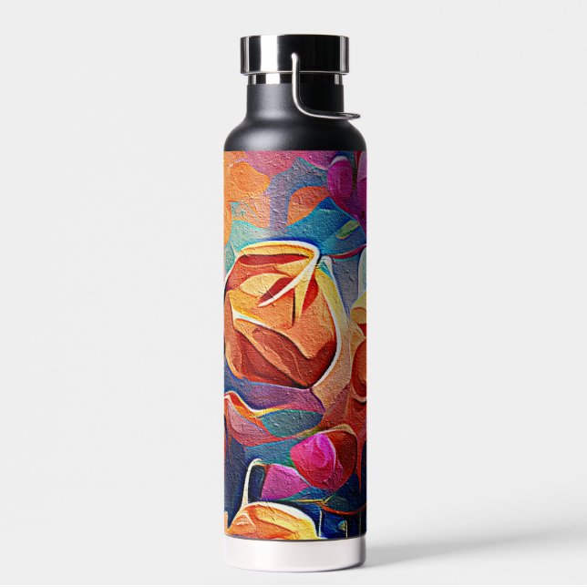 Floral Abstract Art Orange Red Blue Flowers Water Bottle (Left)
