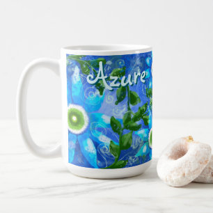 Floral Abstract Blue Green Flowers Personalized Coffee Mug