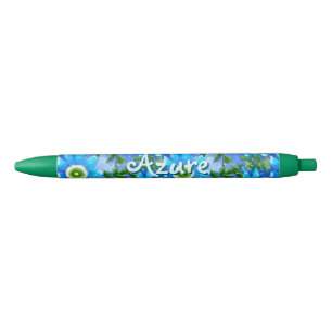 Floral Abstract Blue Green Flowers Personalized Ink Pen