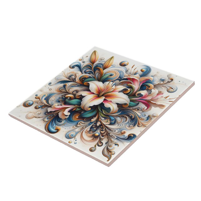 Floral Abstract Design Featuring Lily At Sunrise Tile (Side)