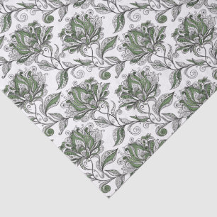 Floral Abstract Doodle Art Style Shades of Green Tissue Paper