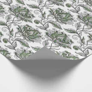 Floral Abstract Doodle Art Style Shades of Green Wrapping Paper