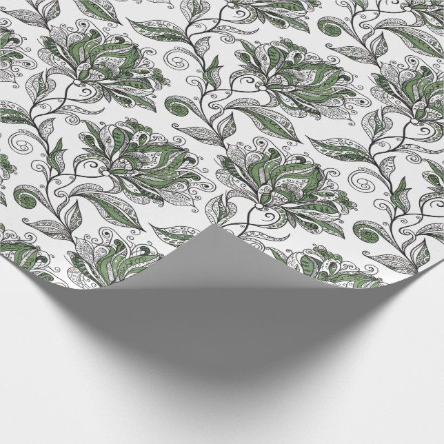 Floral Abstract Doodle Art Style Shades of Green Wrapping Paper (Corner)