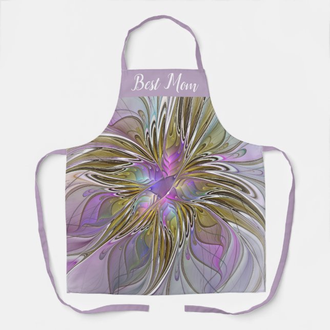 Floral Abstract Fractal With Pink & Gold Best Mom Apron (Front)
