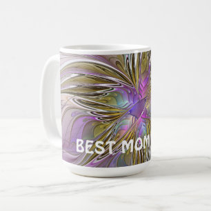 Floral Abstract Fractal With Pink & Gold Best Mom Coffee Mug