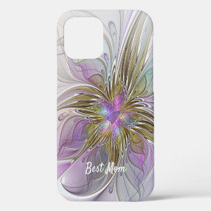 Floral Abstract Fractal With Pink & Gold Best Mom iPhone 12 Case