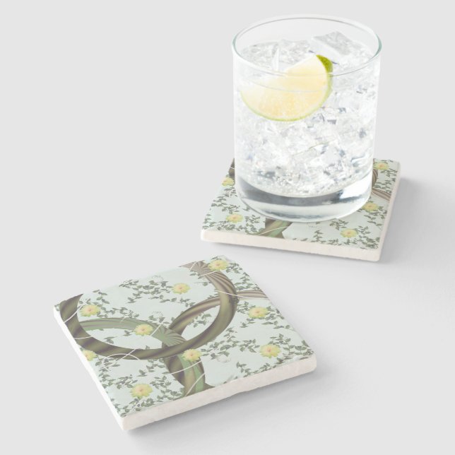 Floral Abstract Green Twist Stone Coaster (Side)