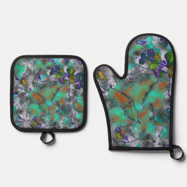 Floral Abstract Oven Mitt & Pot Holder Set (Front)