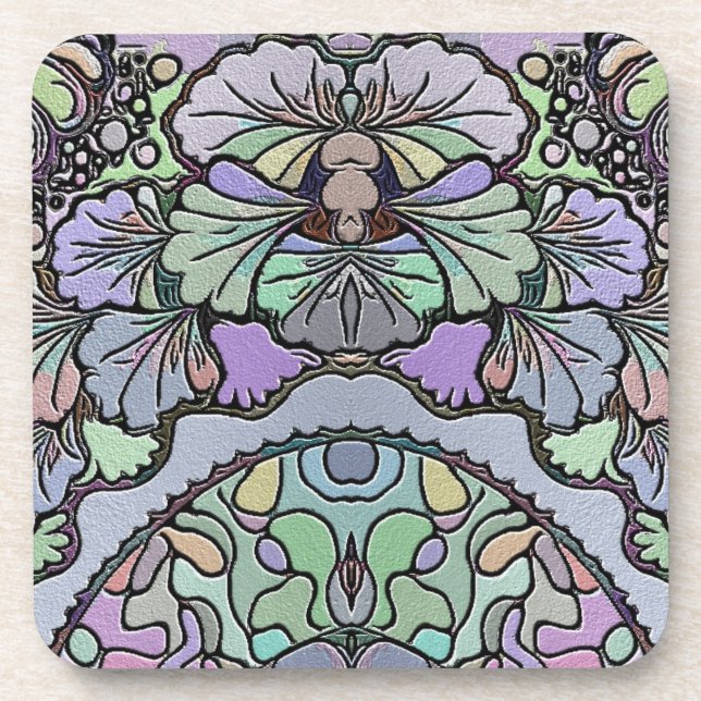 Floral abstract purple pansy mosaic pattern coaster (Front)