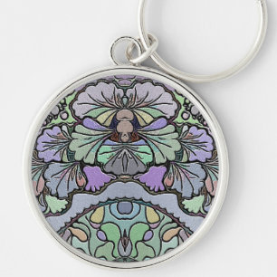Floral abstract purple pansy mosaic pattern keychain